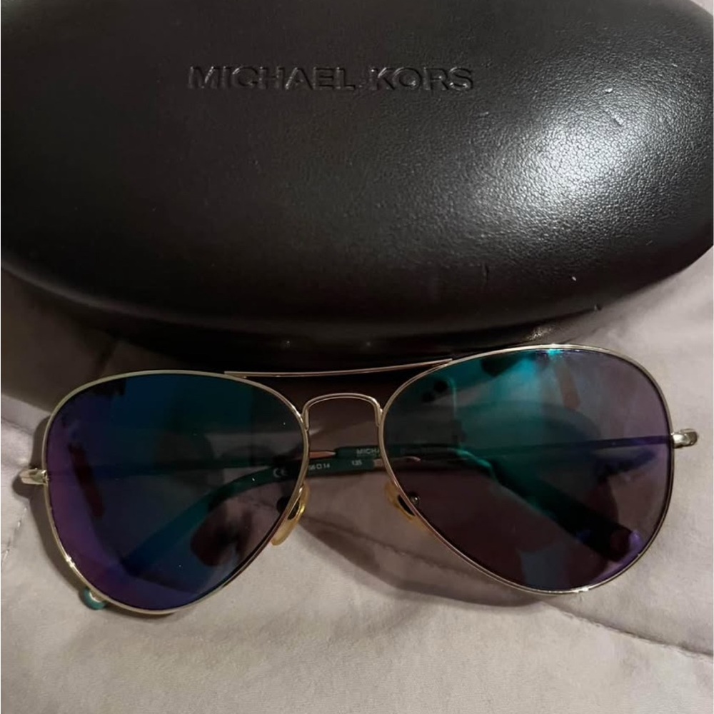 Michael Kors Gold Aviator Sunglasses with Blue Lenses